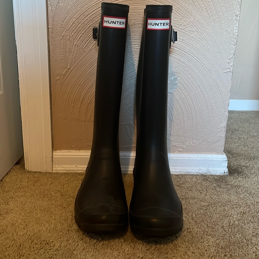 Black Hunter Boots barley worn